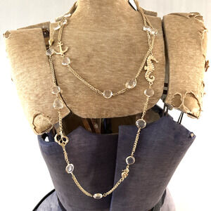 Bella Jack Necklace Open Bezel Nautical Seahorse Anchor 38" Long Layering NWT